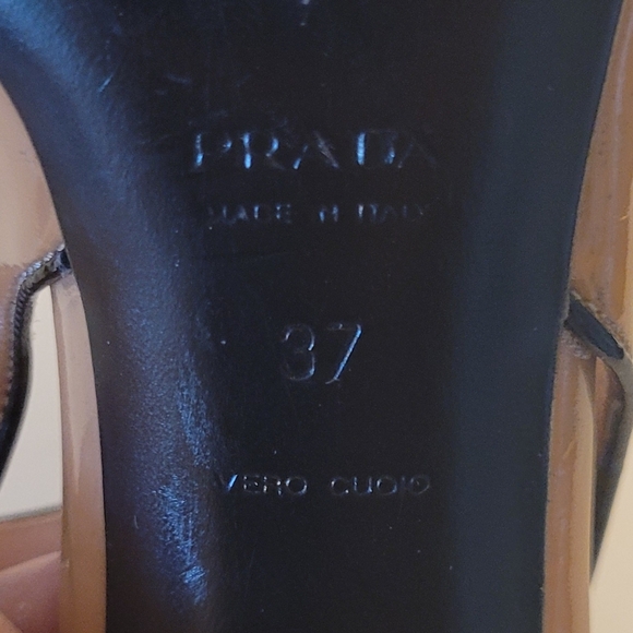 PRADA Peep Toe Leather Slingback Sandals - Picture 9 of 14